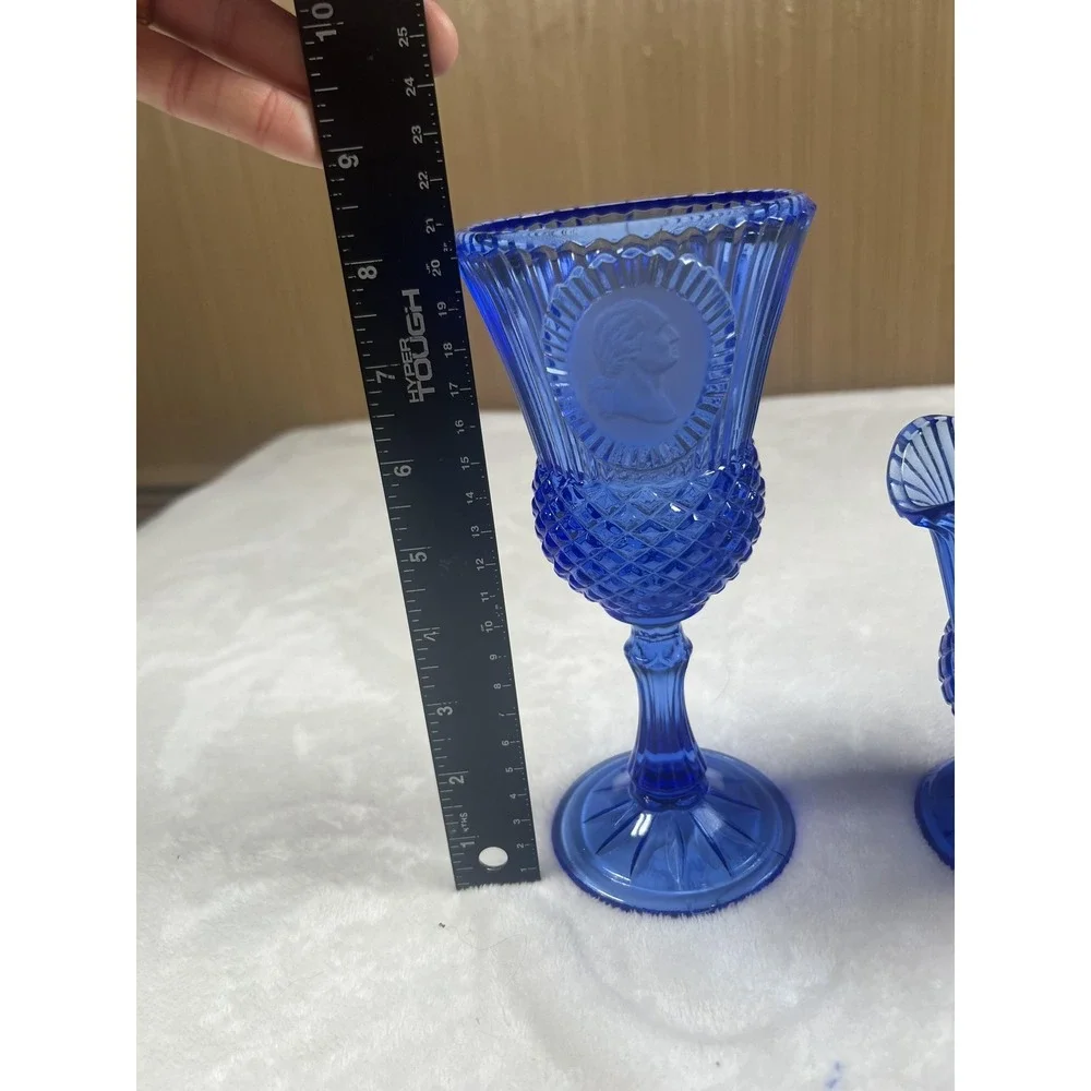 Cobalt Blue Pressed Glass Creamer & Sugar Set‎ Diamond Medallion Pattern